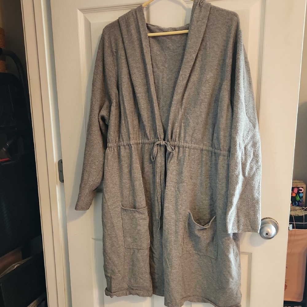 Gray Hooded Open-Front Women's Sweater Cardigan